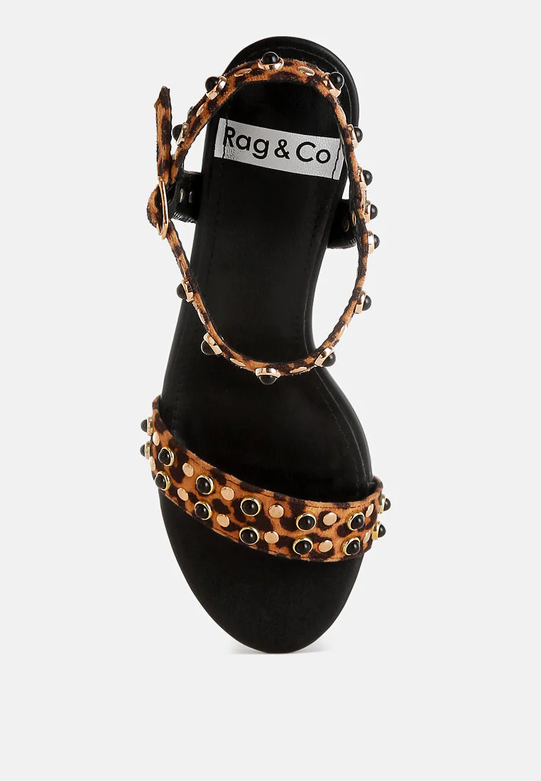 Laro Studs & Pearls Detail Leopard Sandals - Image 4