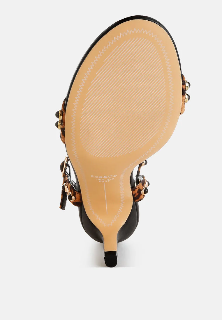 Laro Studs & Pearls Detail Leopard Sandals - Image 5