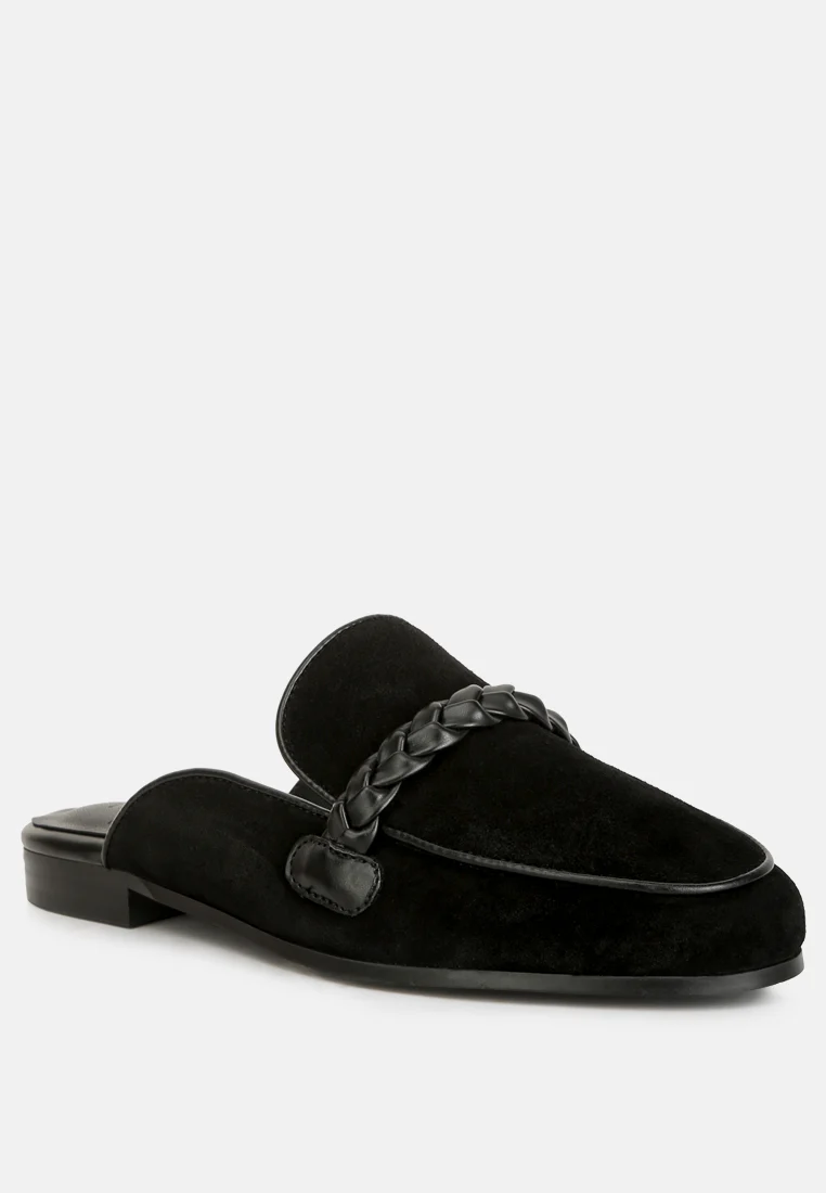 Lavinia Suede Leather Braided Detail Mules In Black - Image 2
