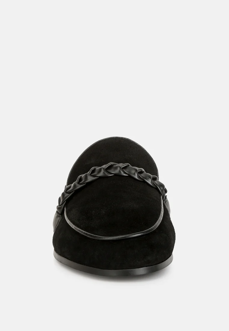 Lavinia Suede Leather Braided Detail Mules In Black - Image 3