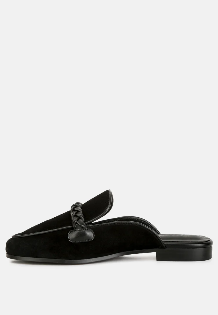 Lavinia Suede Leather Braided Detail Mules In Black - Image 4
