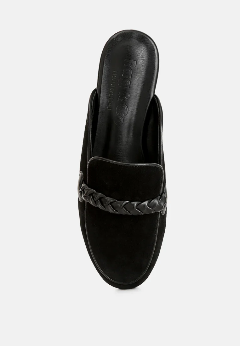 Lavinia Suede Leather Braided Detail Mules In Black - Image 6