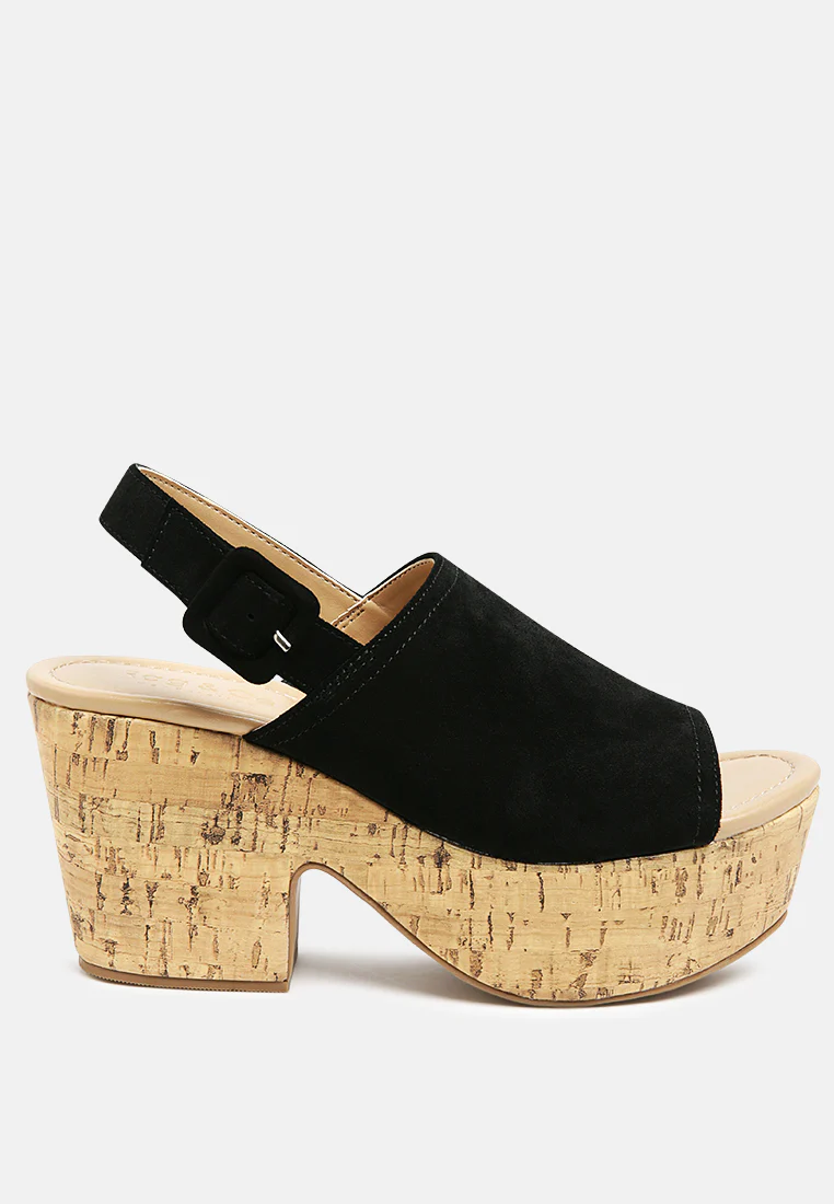 VENDELA Leather Slingback Platform Sandal in Black - Image 2