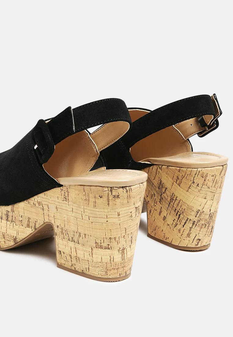 VENDELA Leather Slingback Platform Sandal in Black - Image 3