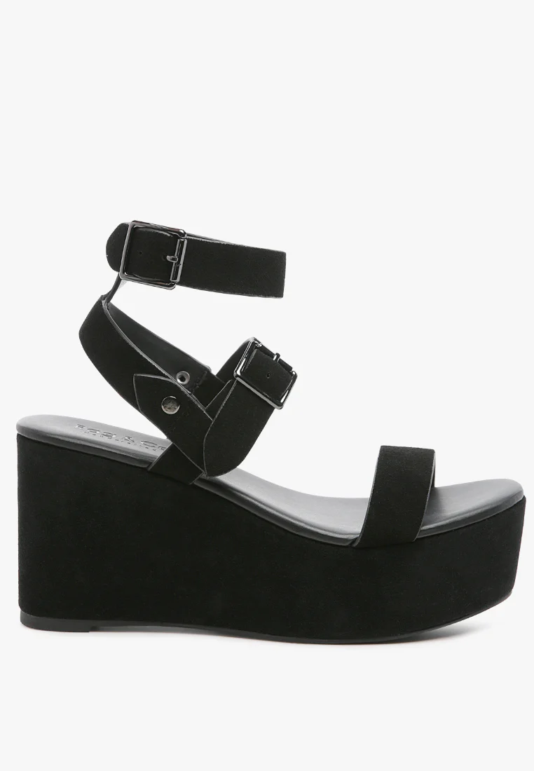 PORTIA Leather Wedge Sandal in Black - Image 2