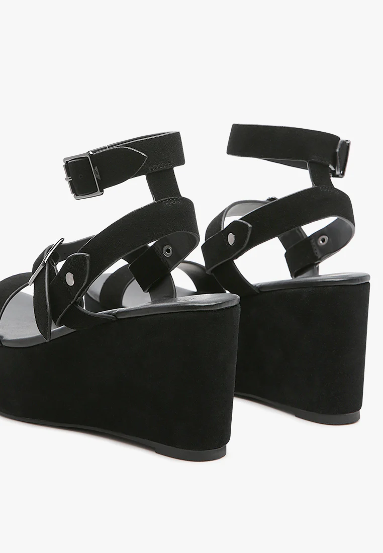 PORTIA Leather Wedge Sandal in Black - Image 3