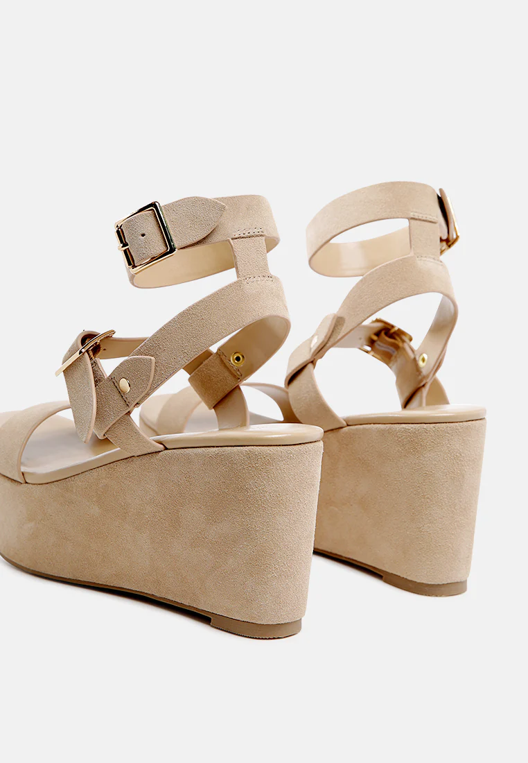 PORTIA Leather Wedge Sandal in Nude - Image 3