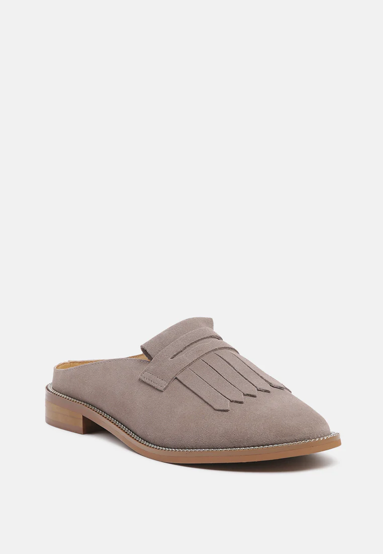 LENA Taupe Genuine Suede Mules - Image 3