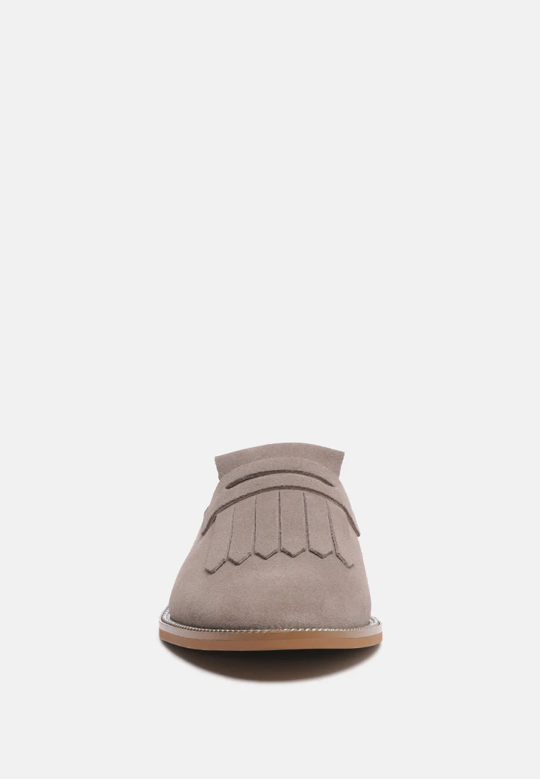 LENA Taupe Genuine Suede Mules - Image 5