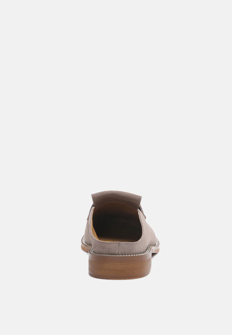 LENA Taupe Genuine Suede Mules - Image 6