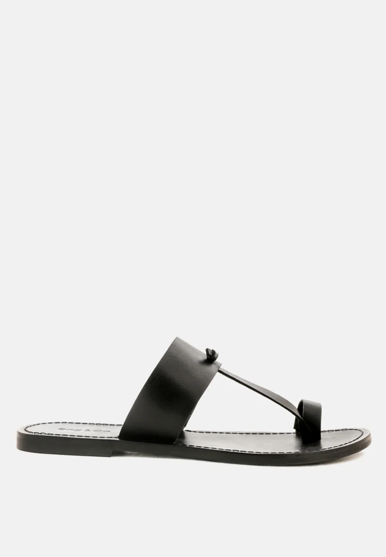 LEONA Black Thong Flat Sandals - Image 2