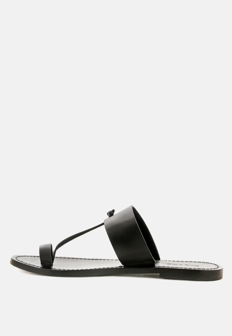 LEONA Black Thong Flat Sandals - Image 4