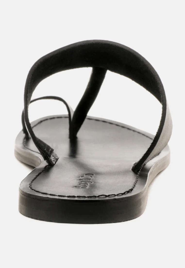 LEONA Black Thong Flat Sandals - Image 5