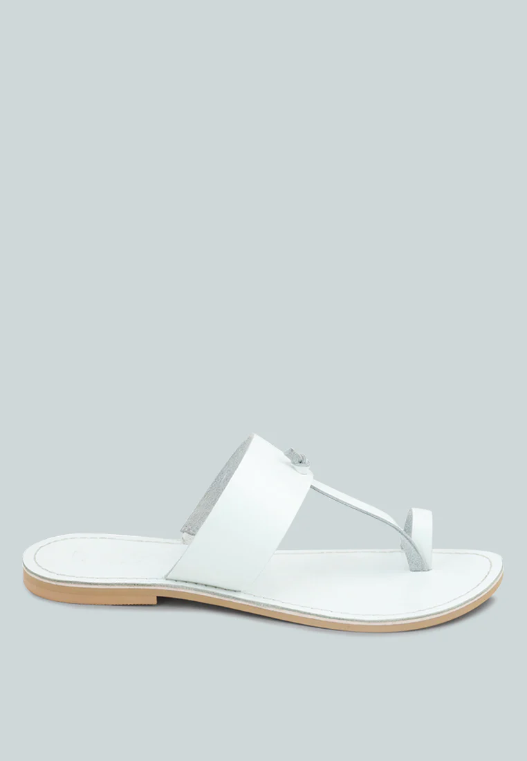 LEONA White Thong Flat Sandals - Image 2
