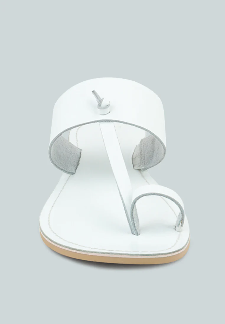 LEONA White Thong Flat Sandals - Image 3