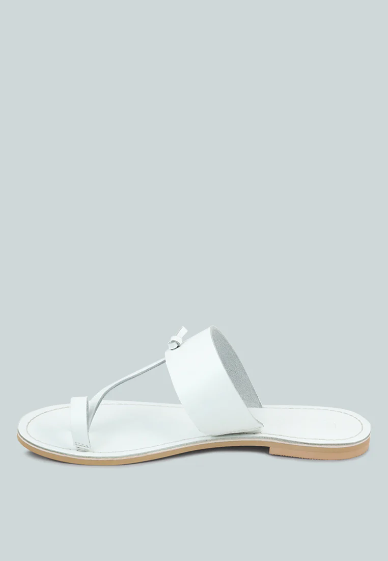 LEONA White Thong Flat Sandals - Image 4