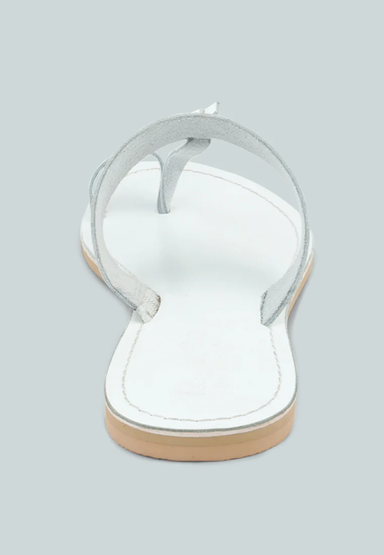 LEONA White Thong Flat Sandals - Image 5