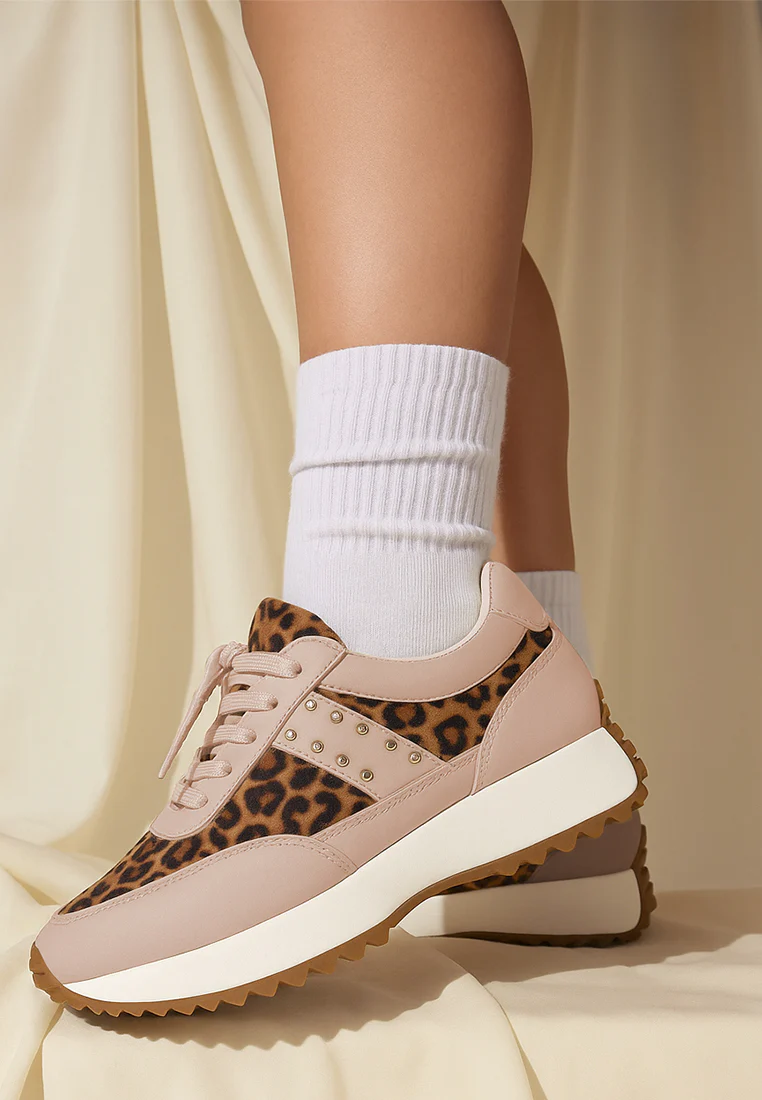 Lepark Real Leather Leopard Print Sneakers - Image 2