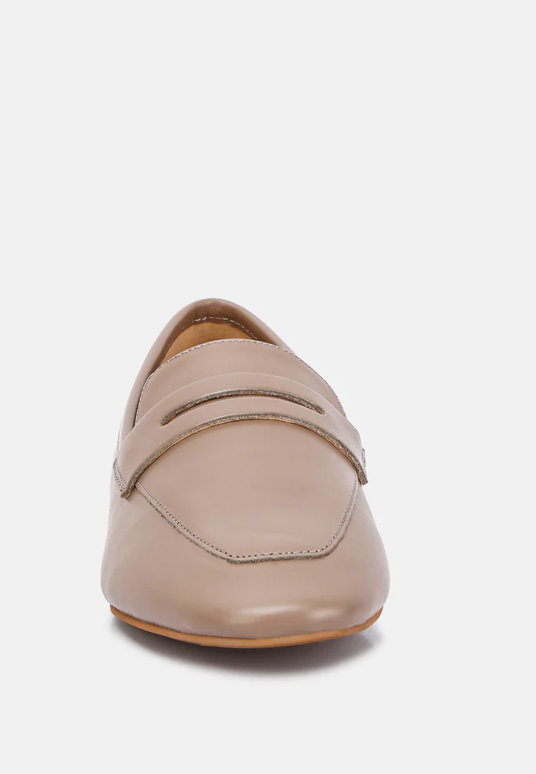 LILIANA Taupe Classic Leather Penny Loafers - Image 3