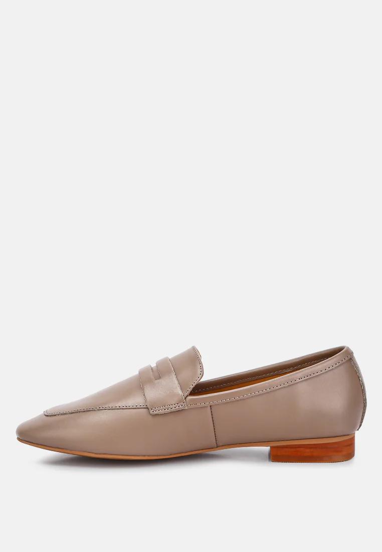 LILIANA Taupe Classic Leather Penny Loafers - Image 4