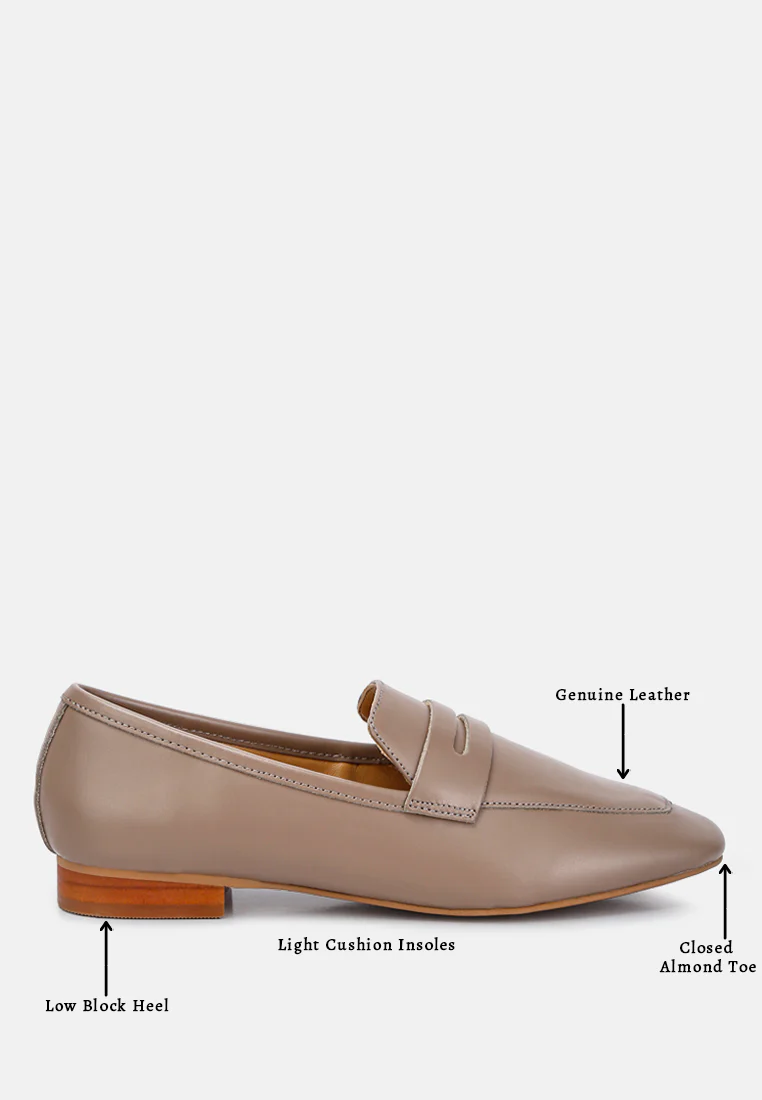 LILIANA Taupe Classic Leather Penny Loafers - Image 6