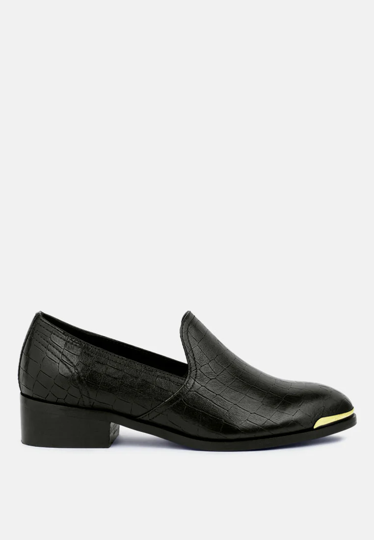 LILLIAM Black Metal Highlight Casual Leather Loafers