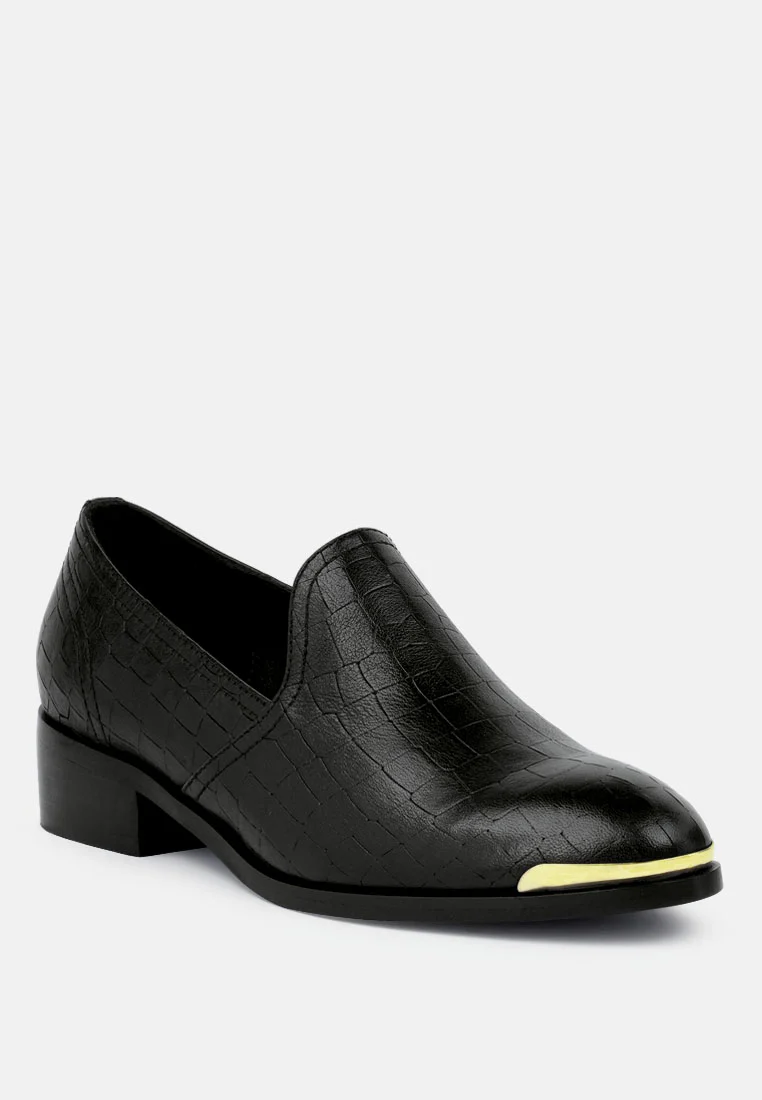 LILLIAM Black Metal Highlight Casual Leather Loafers - Image 2