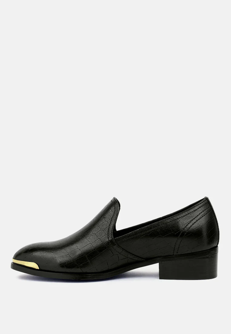LILLIAM Black Metal Highlight Casual Leather Loafers - Image 3