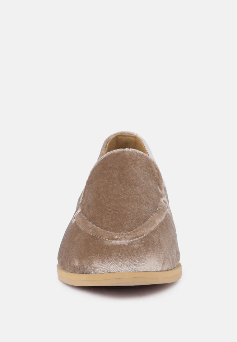 LUXE-LAP Taupe Velvet Handcrafted Loafers - Image 3
