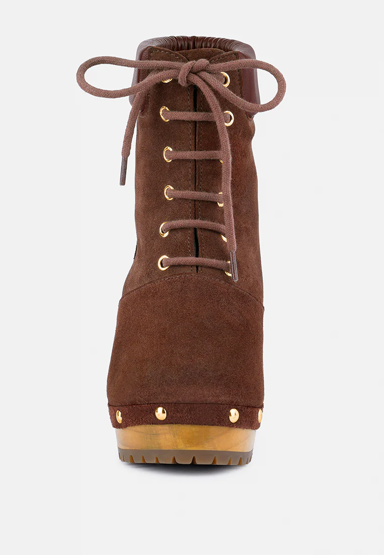 MAAYA Brown Handcrafted Collared Suede Boot - Image 3
