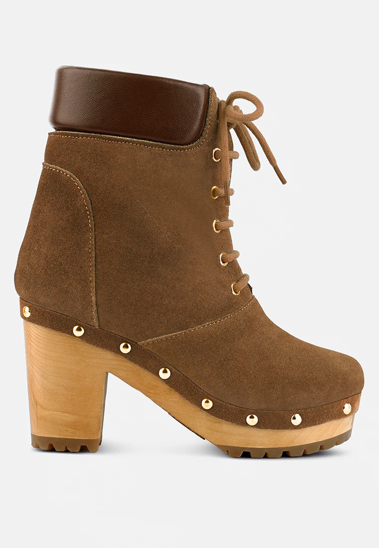 MAAYA Tan Handcrafted Collared Suede Boot - Image 2