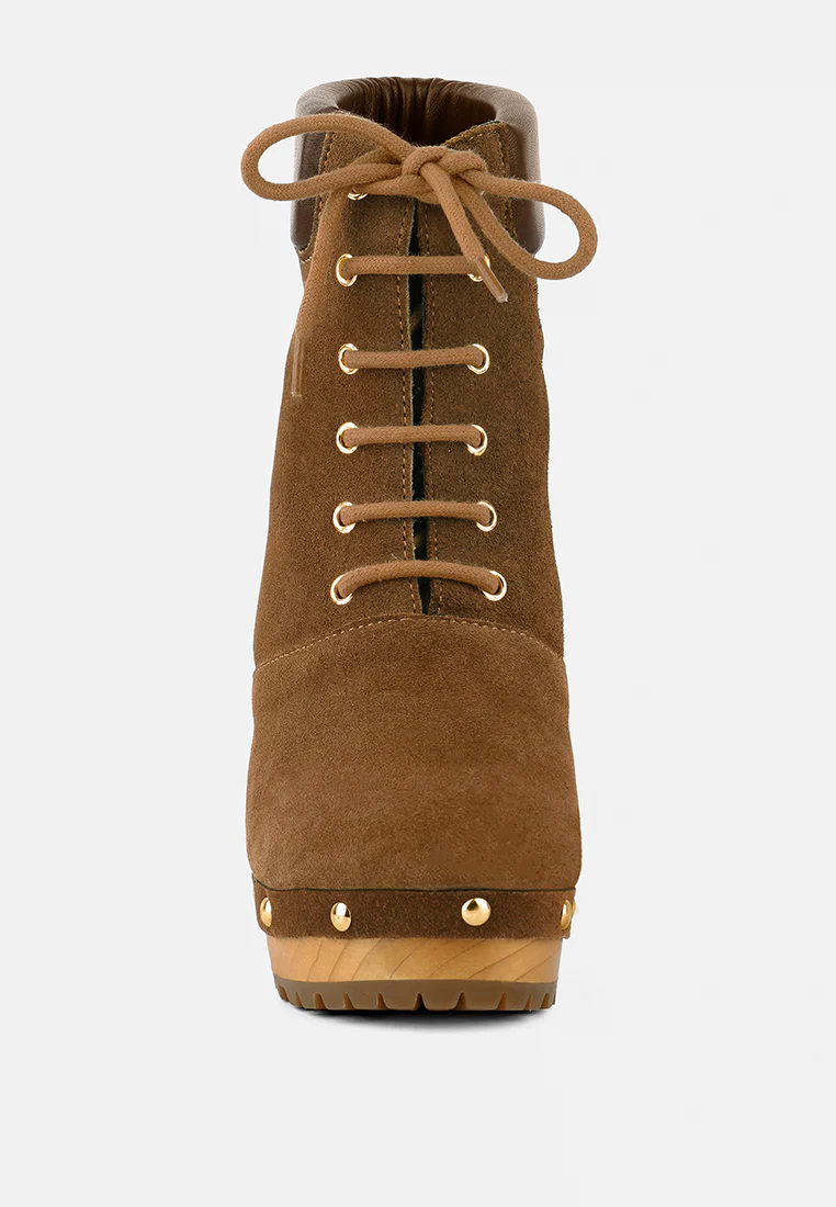 MAAYA Tan Handcrafted Collared Suede Boot - Image 3
