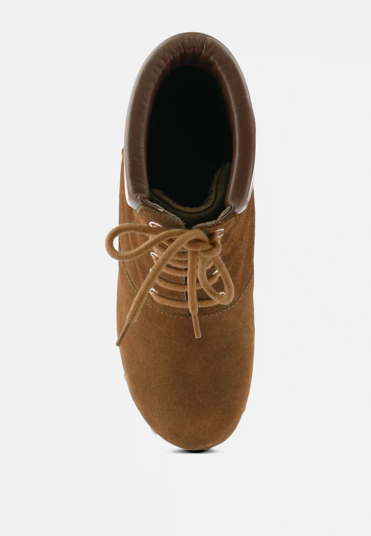 MAAYA Tan Handcrafted Collared Suede Boot - Image 6