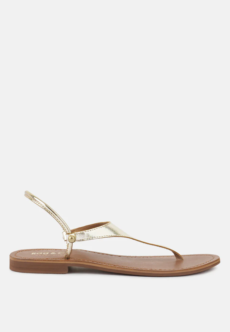 MADELINE Gold Flat Thong Sandals - Image 2