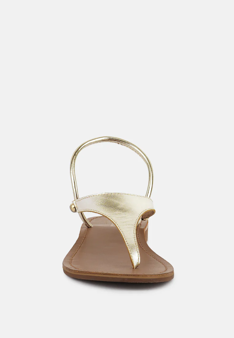 MADELINE Gold Flat Thong Sandals - Image 3