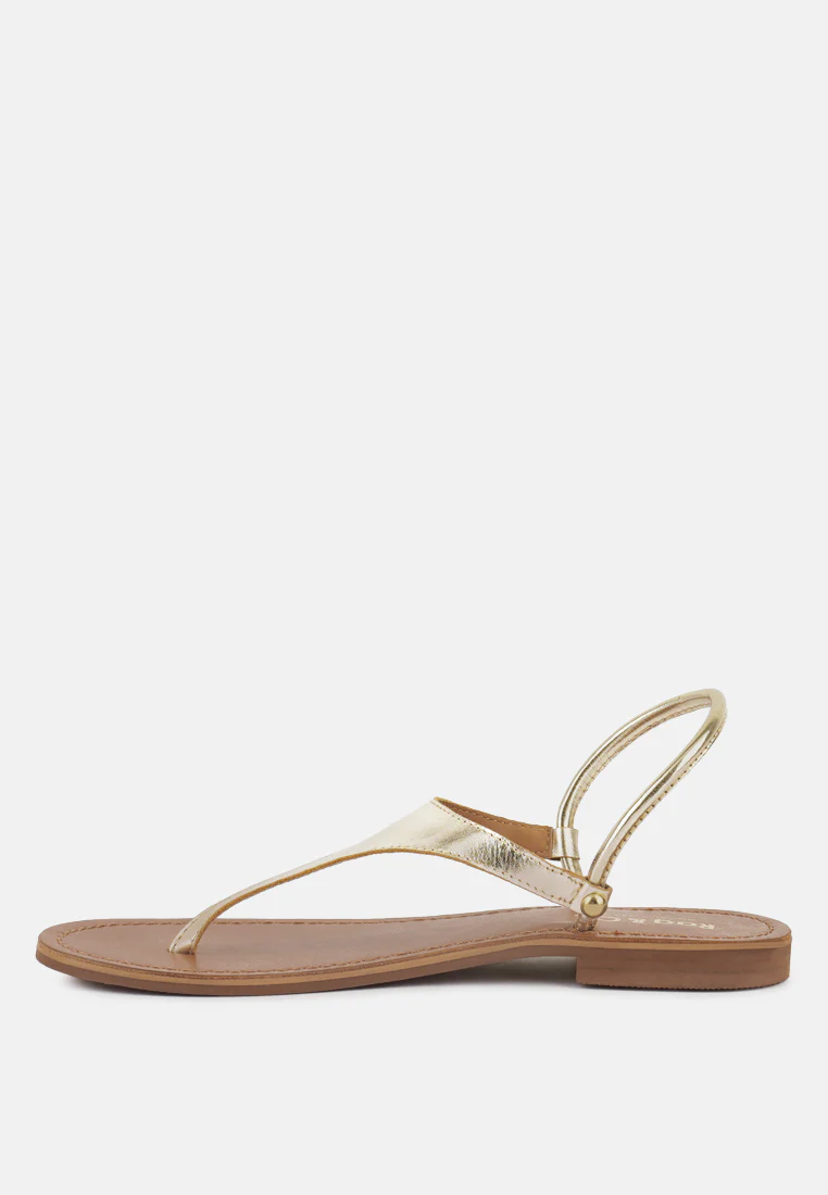 MADELINE Gold Flat Thong Sandals - Image 4
