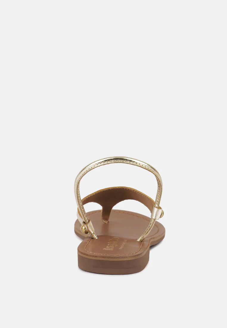MADELINE Gold Flat Thong Sandals - Image 5