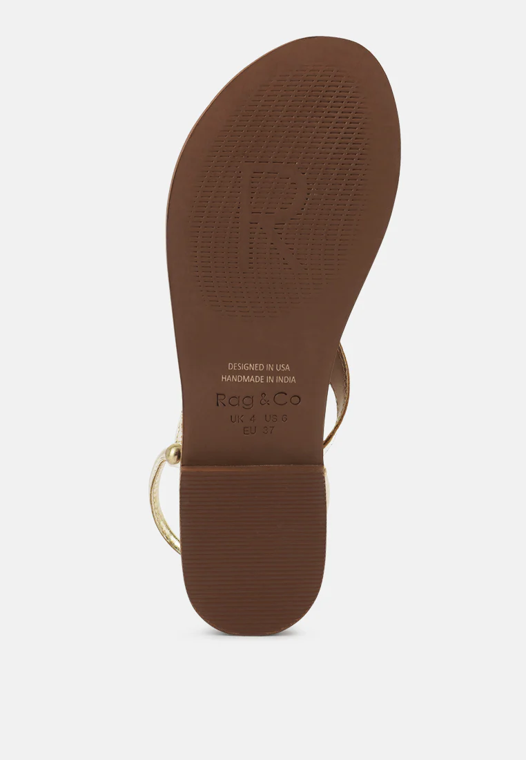 MADELINE Gold Flat Thong Sandals - Image 7