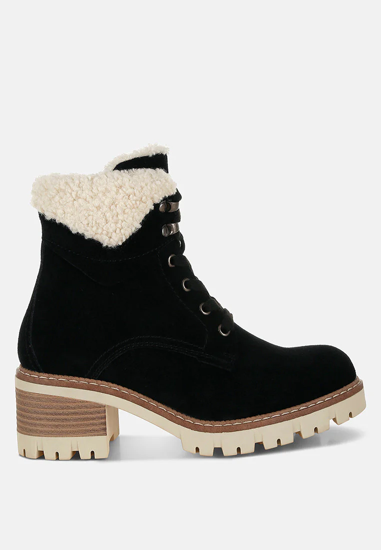 Madoka Fur Collar Chunky Ankle Boots - Image 11