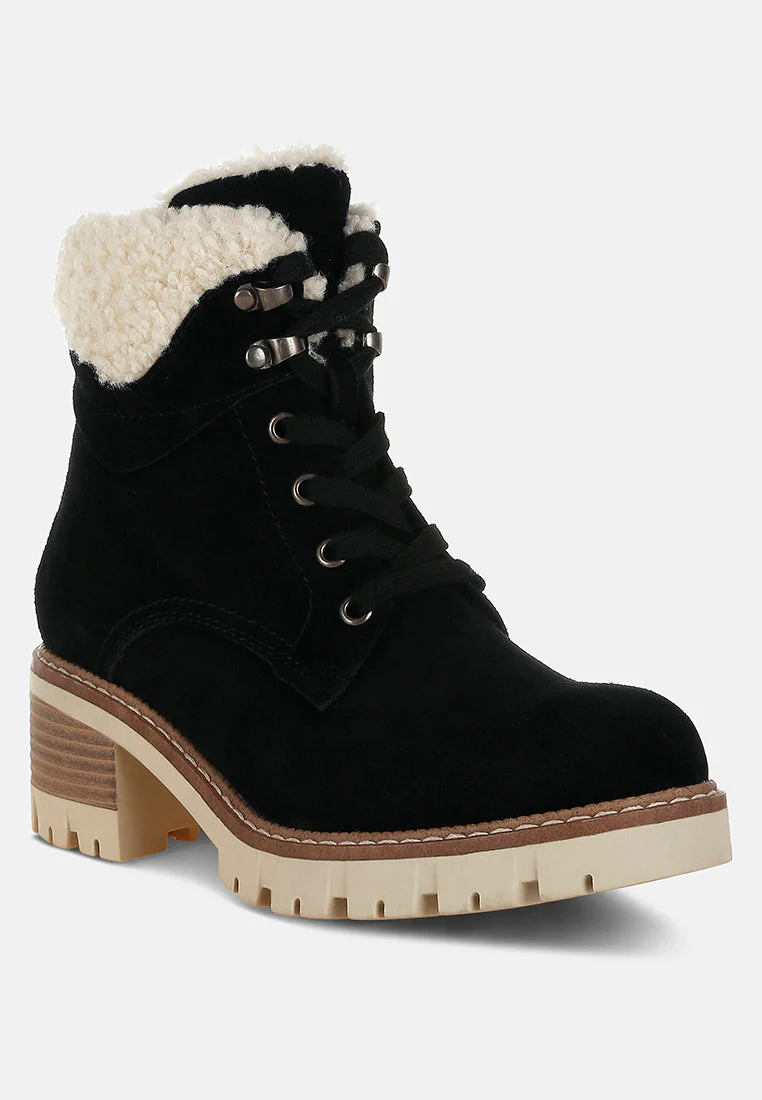 Madoka Fur Collar Chunky Ankle Boots - Image 12