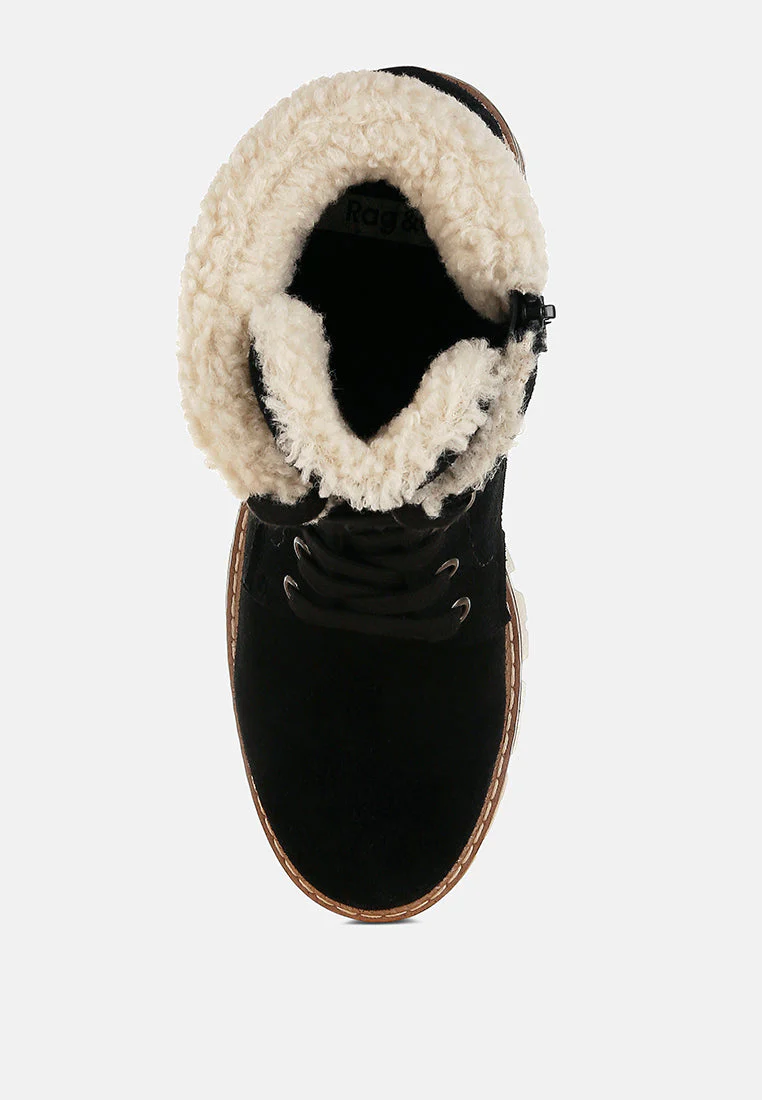 Madoka Fur Collar Chunky Ankle Boots - Image 13