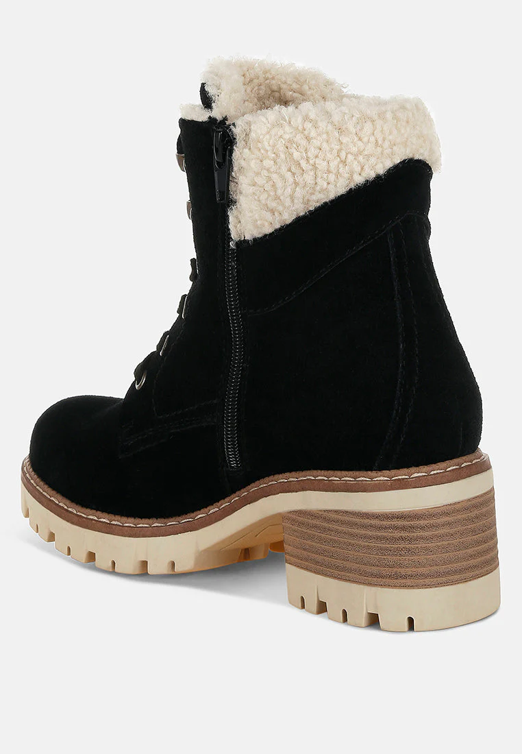Madoka Fur Collar Chunky Ankle Boots - Image 14