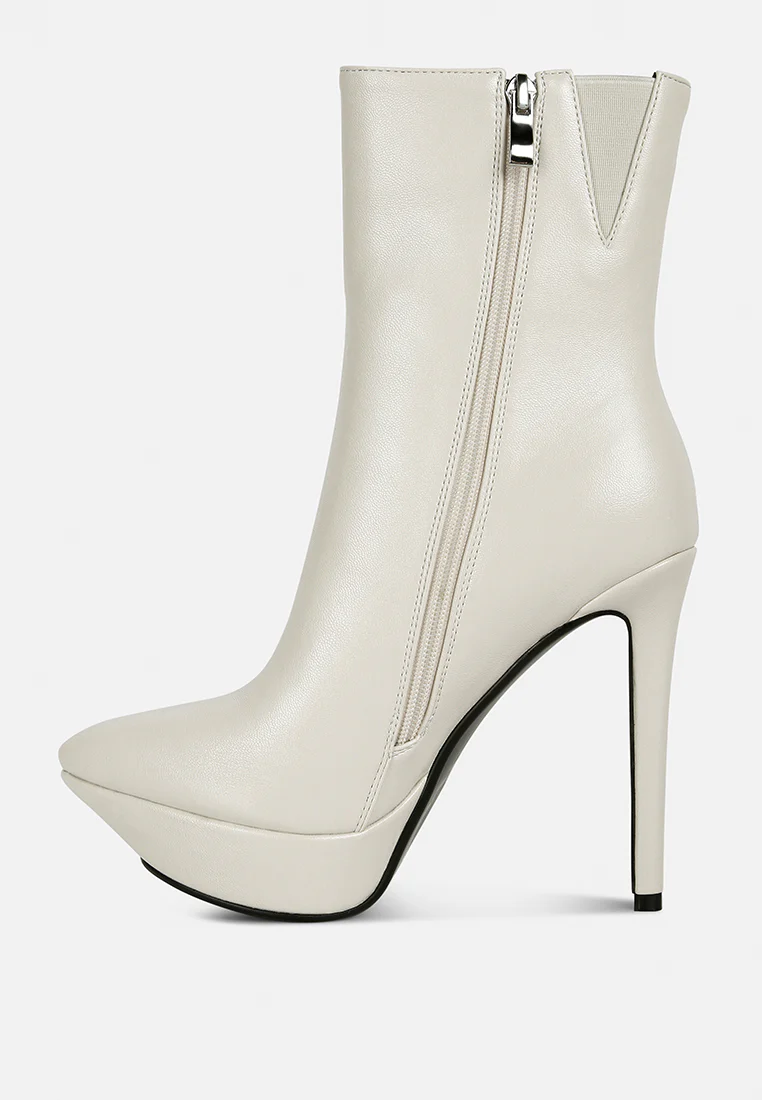 MAGNA Beige Platform Heel Ankle Boot - Image 4