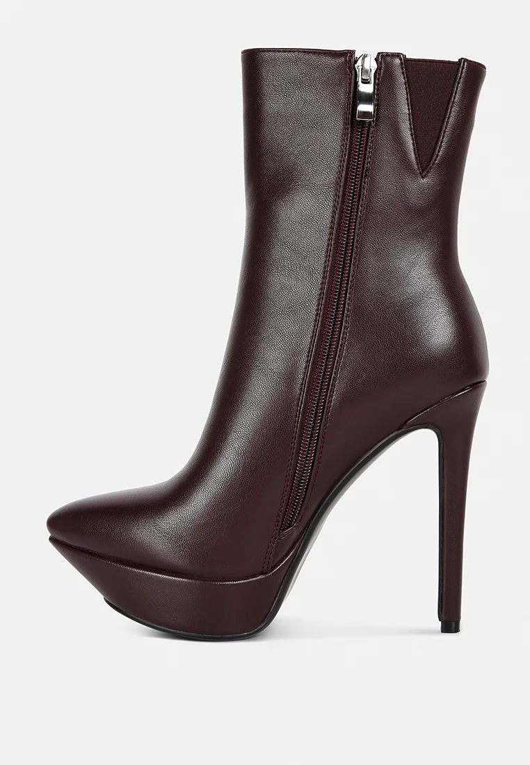 MAGNA Burgundy Platform Heel Ankle Boot - Image 4