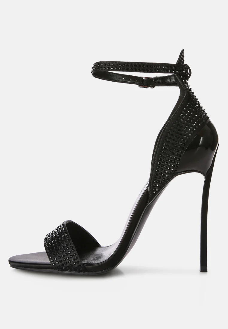 MAGNATE Black Rhinestone Embellished Stiletto Sandals - Image 3