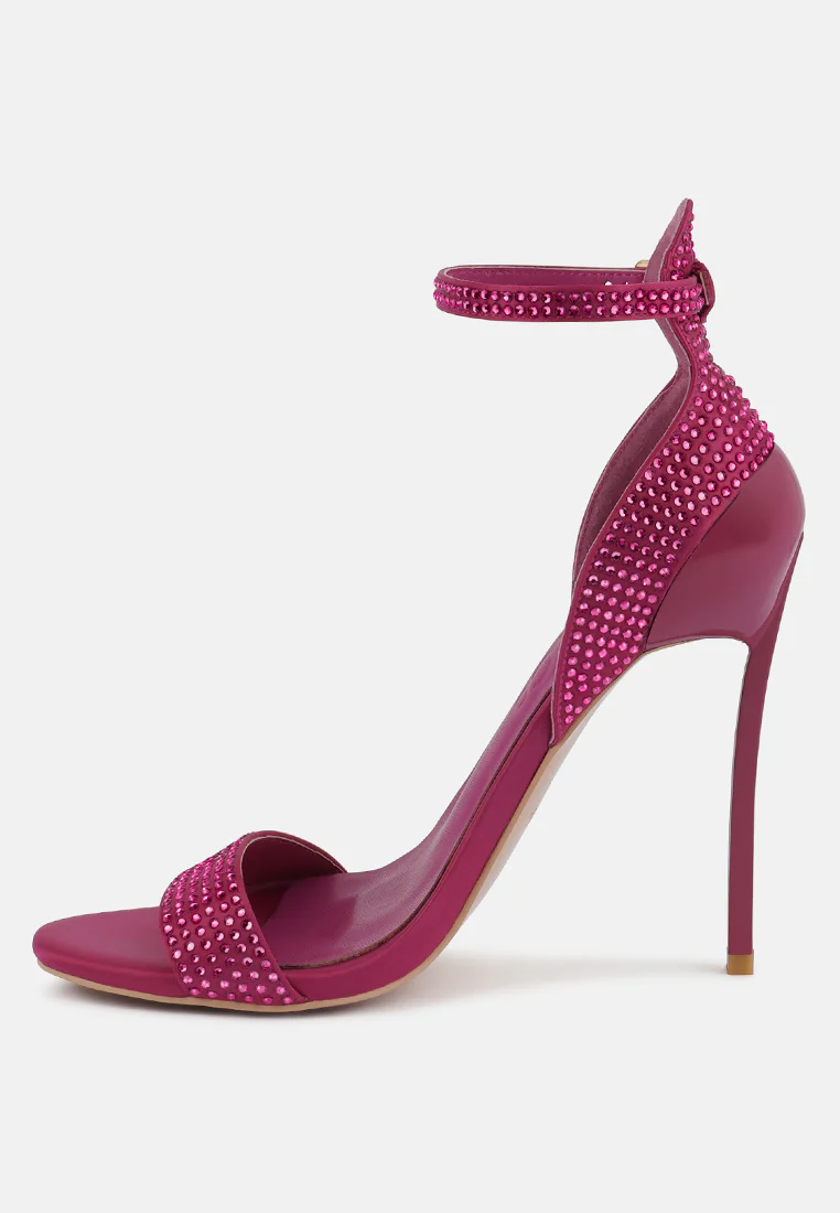 MAGNATE Fuchsia Rhinestone Embellished Stiletto Sandals - Image 3