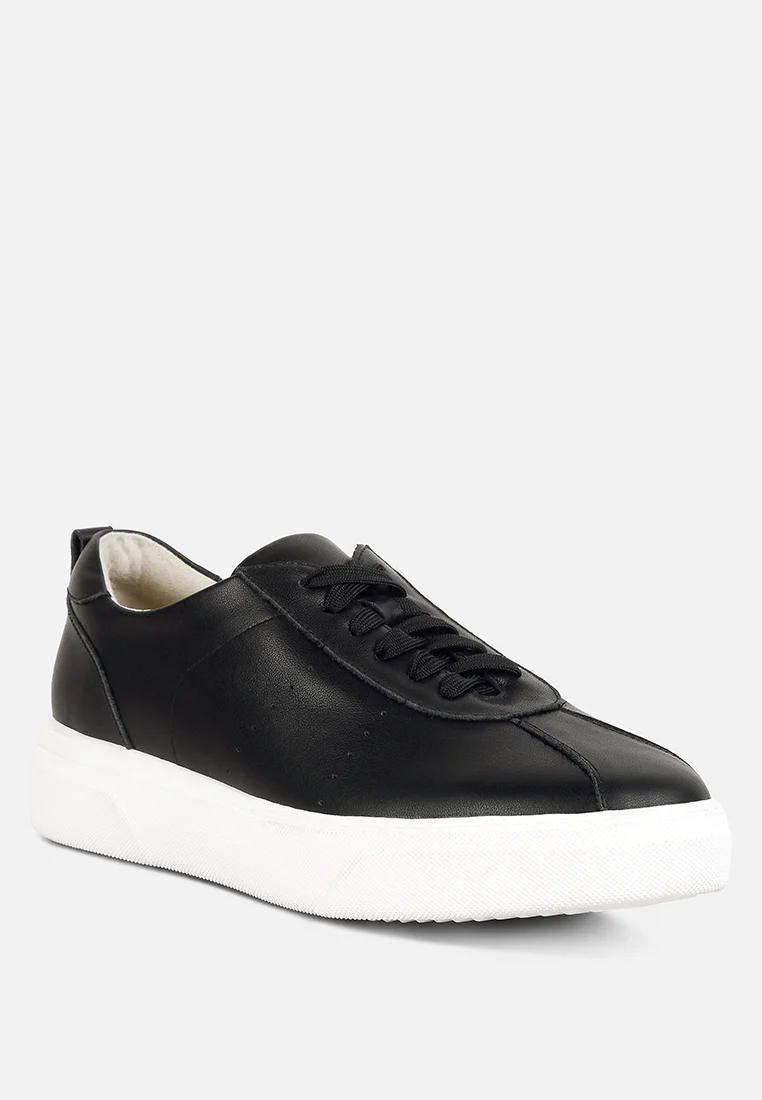 MAGULL Solid Lace Up Leather Sneakers in Black - Image 2