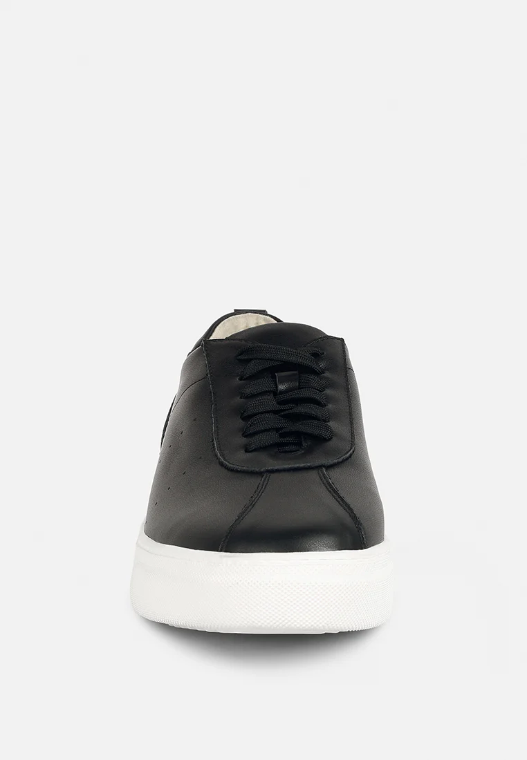 MAGULL Solid Lace Up Leather Sneakers in Black - Image 3