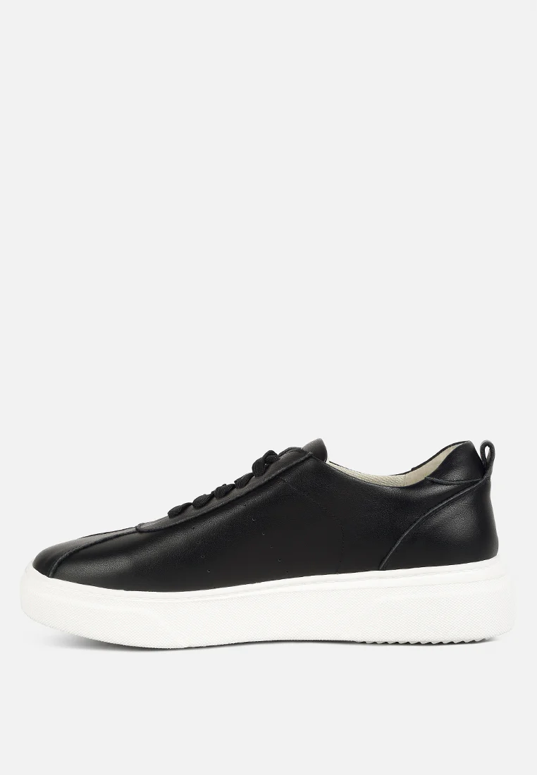 MAGULL Solid Lace Up Leather Sneakers in Black - Image 4