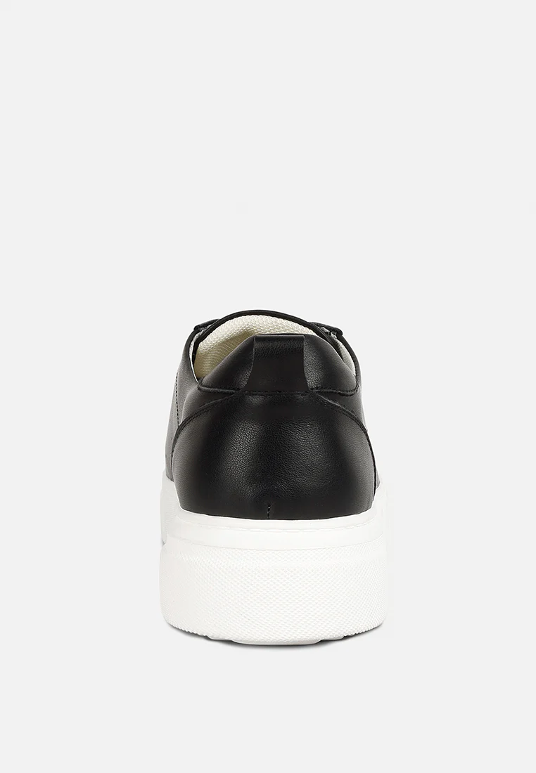 MAGULL Solid Lace Up Leather Sneakers in Black - Image 5